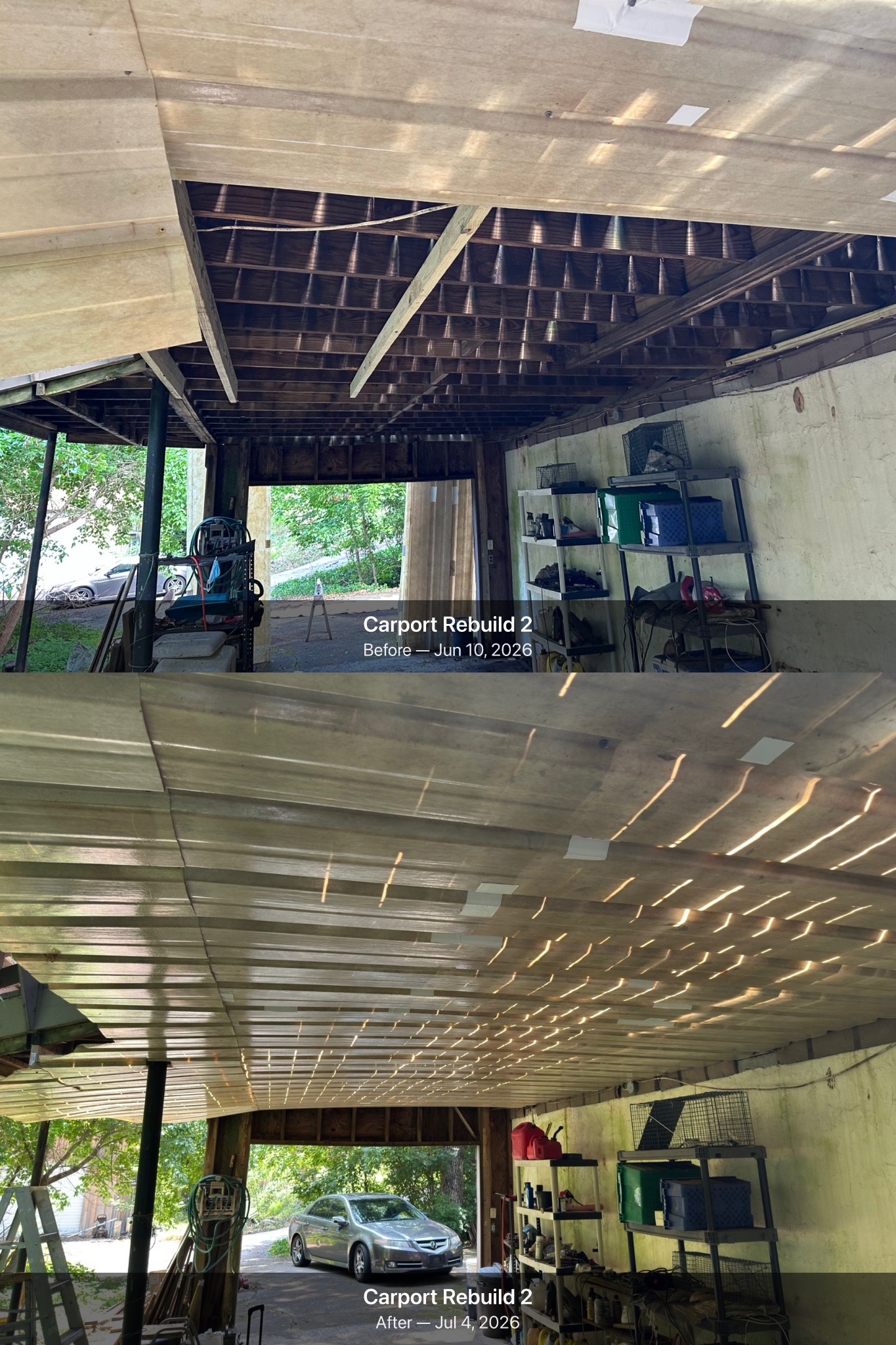 Real carport rebuild before and after sample